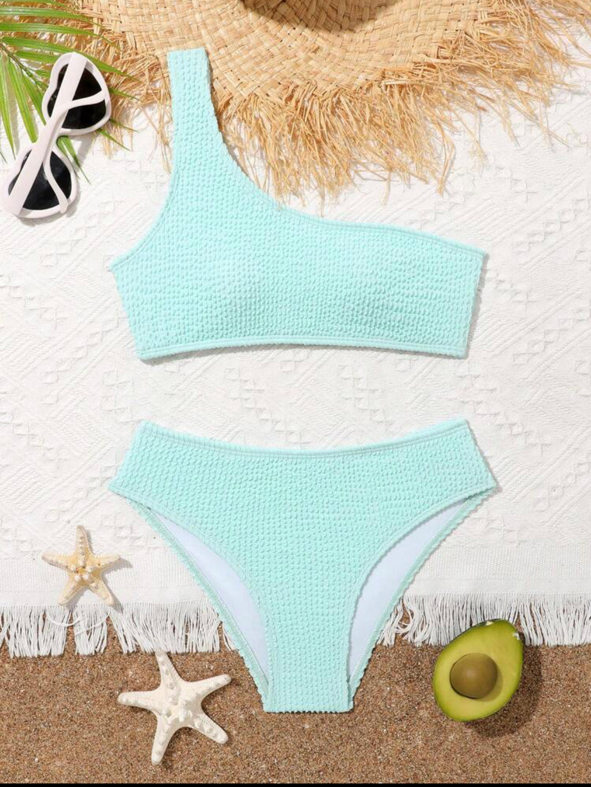 Tween Plain One Shoulder Bikini Swimsuit