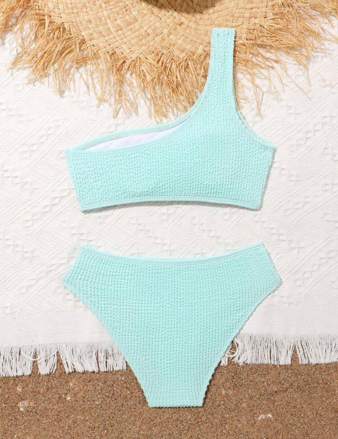Tween Plain One Shoulder Bikini Swimsuit